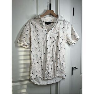 PACSUN short sleeve button up white tropical shirt mens R515